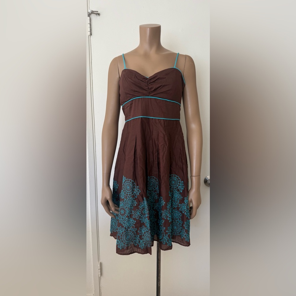 NWT Ruby Rox Brown Mini Dress with Blue Detailing